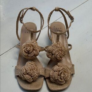 A New Day Women's Beige Sandals with Rosette Accents